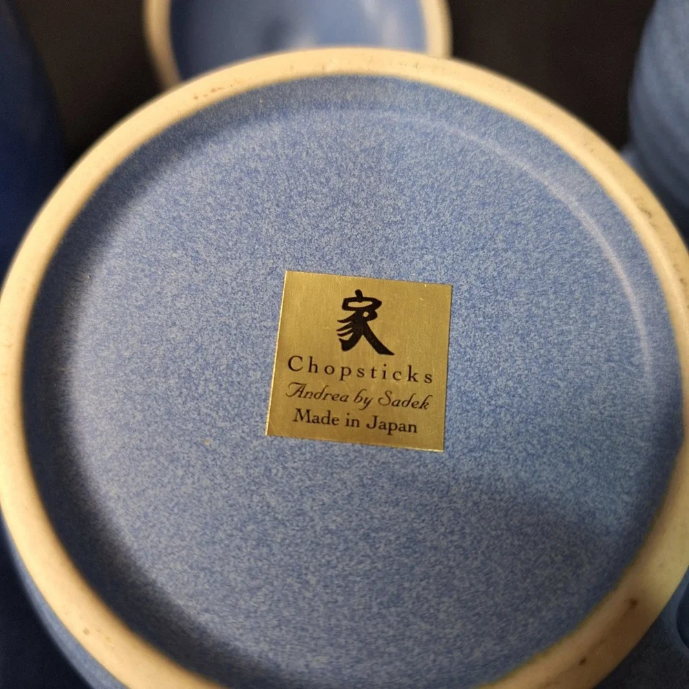 Andrea by Sadek Chopsticks Blue Ceramic Tea Set Teapot 4 Cups‎ Made in Japan